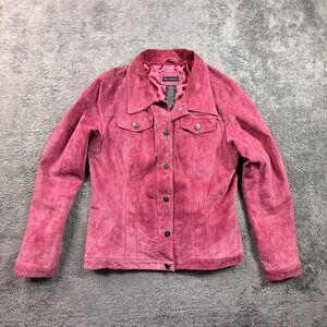 For Joseph M Pink Suede Leather Jacket Womens Button Front Y2K Vintage